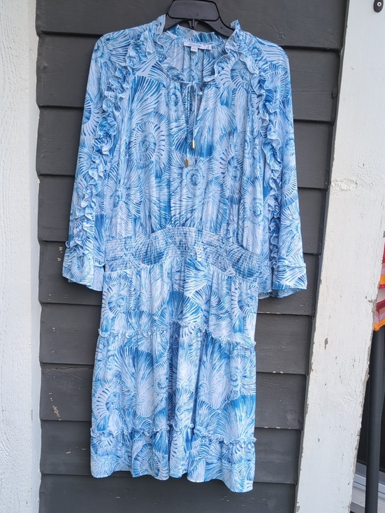 Dresses & Skirts - Chico's Light Blue Floral Ruffle Midi Dress Size 12 Large